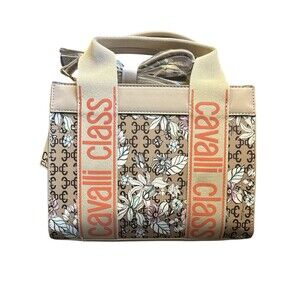 Cavalli Class Serafina Floral Tote Bag Canvas Top Handle Crossbody Purse New